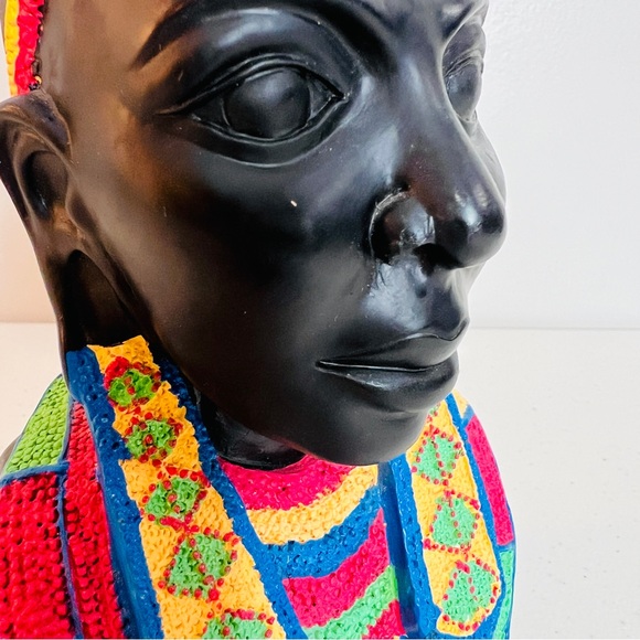 Maasai Tribal Hand Painted One Bookend African Woman Bust Sculpture 6.5" - Picture 7 of 12